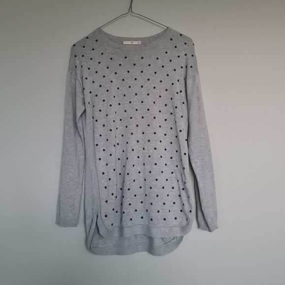 Grey Black Dot Top Shirt Cardigan Sweater Oversize Longsleeve Long - Picture 2 of 5